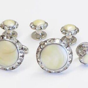 Faux Mother of Pearl Center Crystal Edge Silver Formal Set